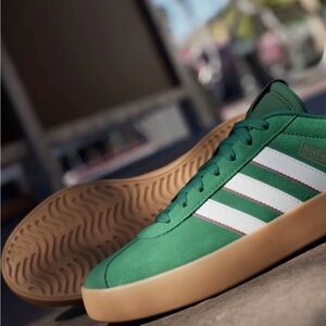 adidas Green Low-Top Sneakers with White Stripes